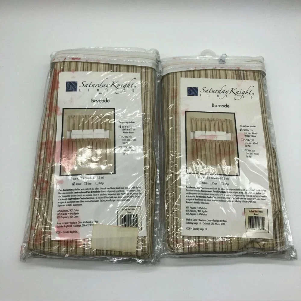 Saturday Knight TWO 58x13 Inch‎ Window Valences Stripe Barcode Natural Cream NEW